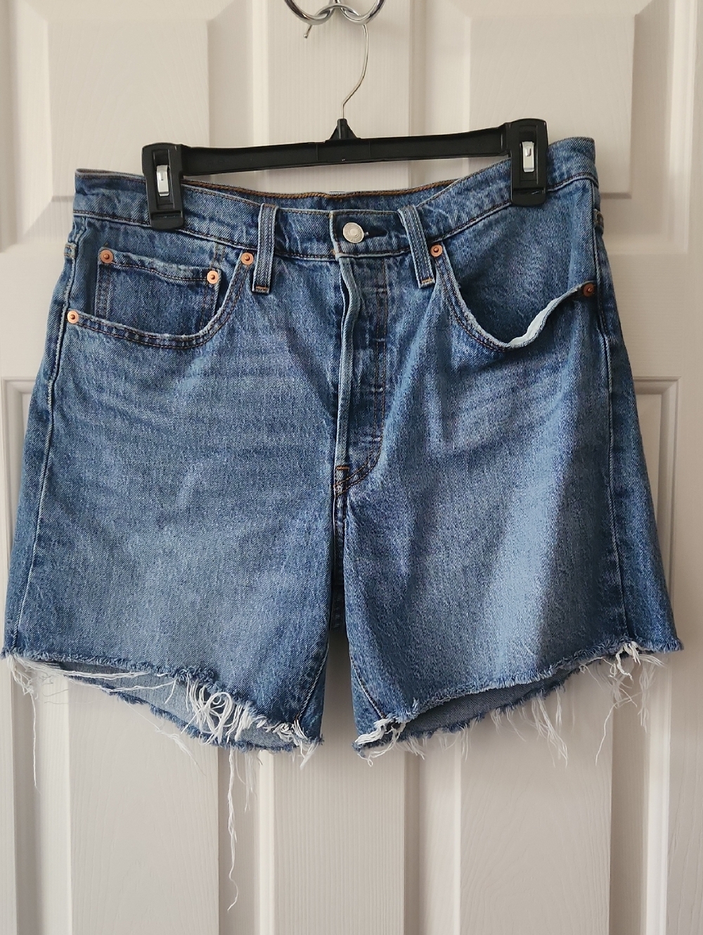 Levi's Blue Distressed High-Rise Denim Shorts